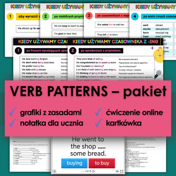 Verb patterns - grafiki, ćwiczenia, kartkówka, materiały do lekcji