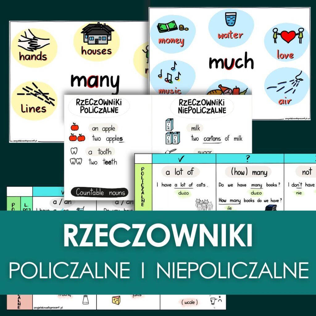 Rzeczowniki policzalne i niepoliczalne - zestaw grafik