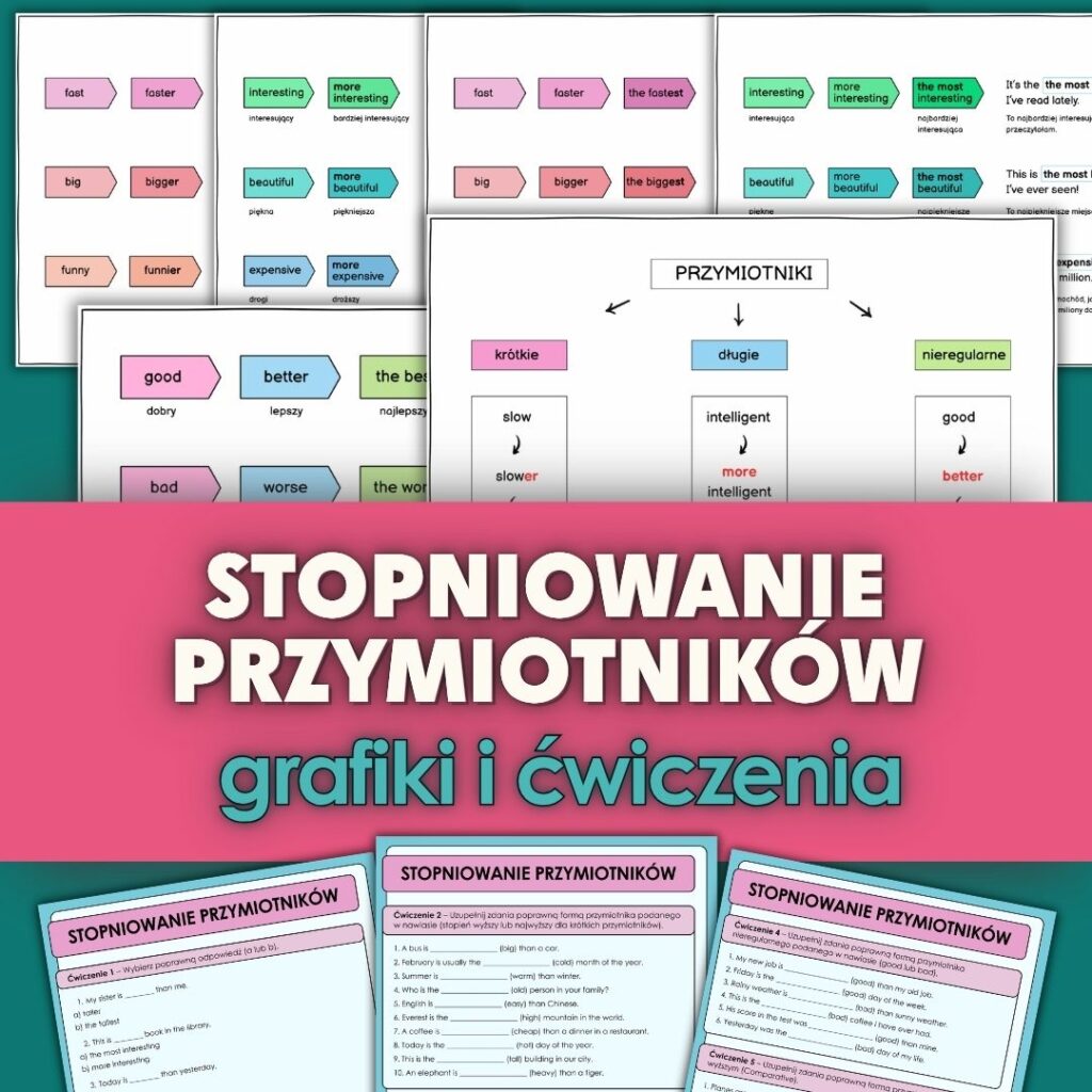 Stopniowanie przymiotników - grafiki, ćwiczenia